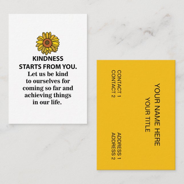 Kindness Inspirational Quote  Sunflower Kindness Business Card (Front/Back)
