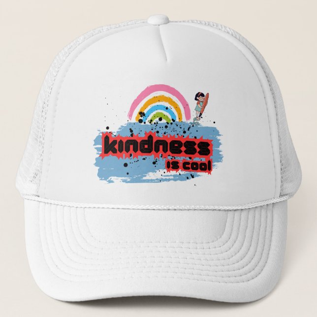 Kindness is Cool – Rainbow Surf Vibes Trucker Hat (Front)