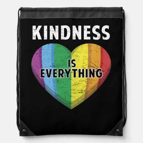 Kindness Is Everything LGBT Rainbow Flag Heart Drawstring Bag