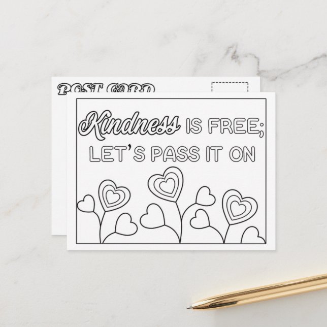 Kindness Is Free Color Me Postcard (Front/Back In Situ)
