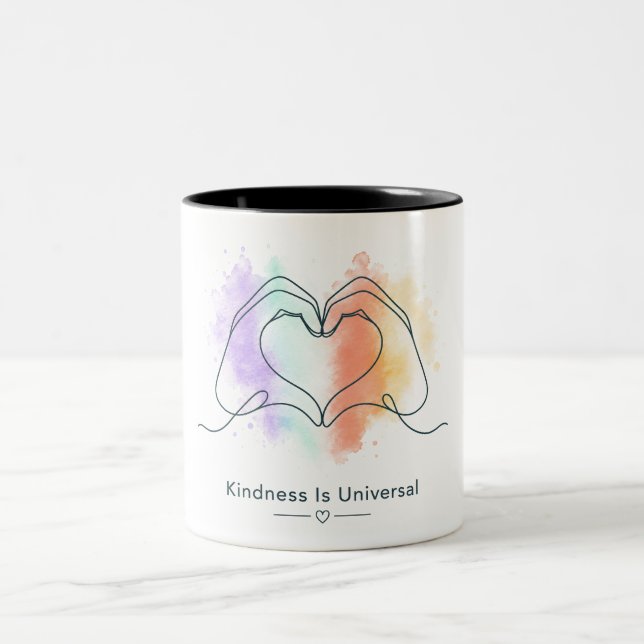 Kindness Is Universal Pride Heart Design Two-Tone Coffee Mug (Center)