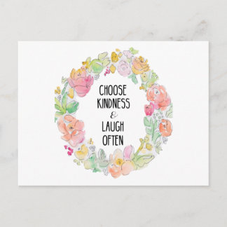 Kindness & Laughter Inspirational Floral Postcard