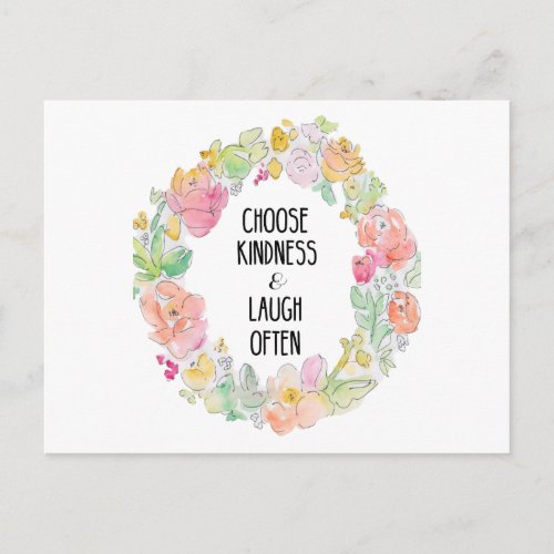 Kindness  Laughter Inspirational Floral Postcard