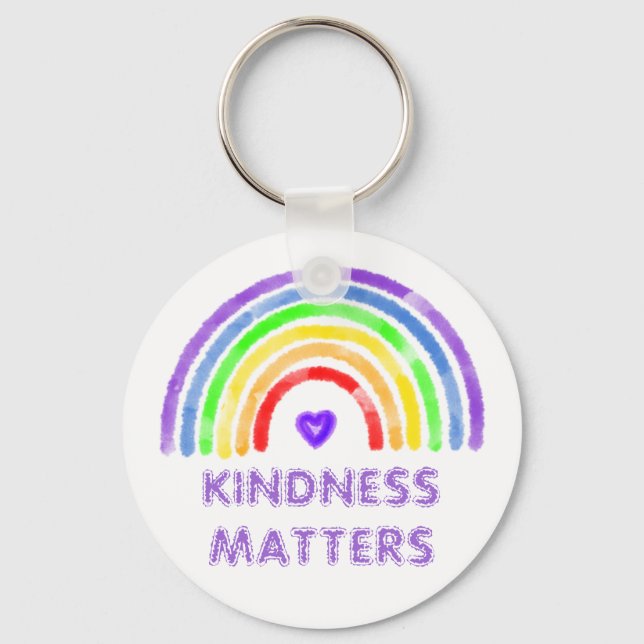 Kindness Matters | Rainbow and Heart Watercolor    Keychain (Front)