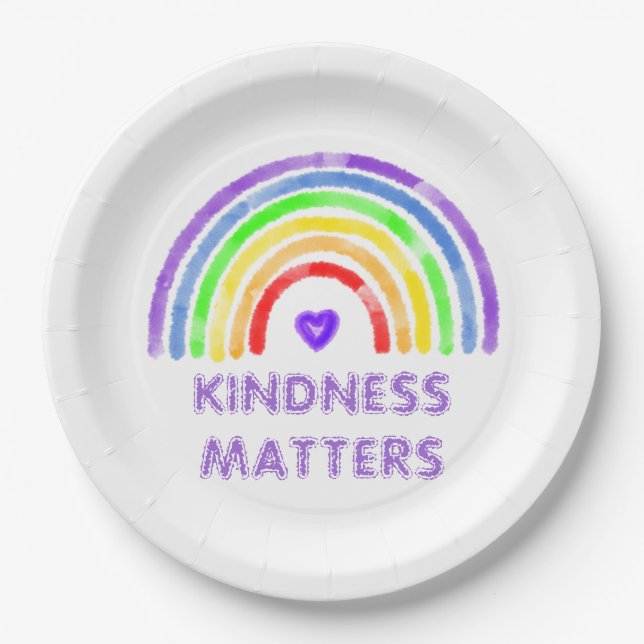 Kindness Matters | Rainbow and Heart Watercolor    Paper Plates (Front)