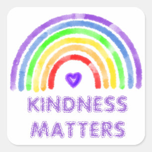 Kindness Matters Rainbow and Heart Watercolor Square Sticker