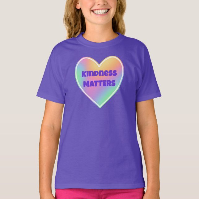 Kindness Matters Rainbow Heart Girls' T-Shirt (Front)