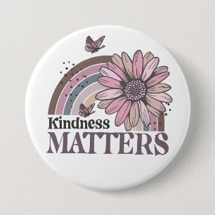 Kindness Matters Retro Butterfly Boho Rainbow  Button