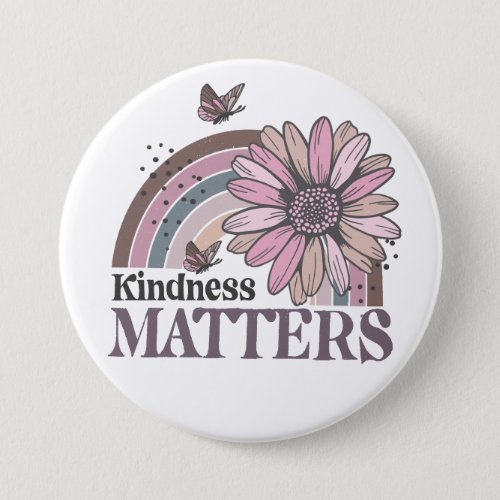 Kindness Matters Retro Butterfly Boho Rainbow  Button