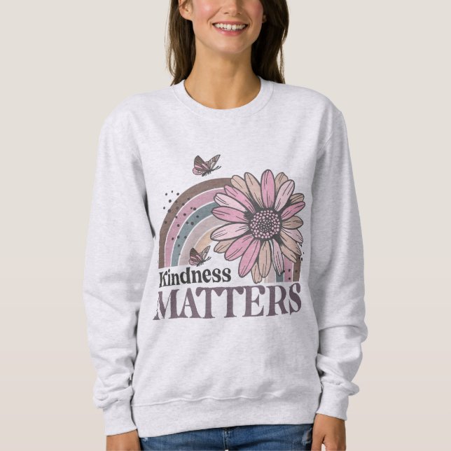 Kindness Matters Retro Butterfly Boho Rainbow  Sweatshirt (Front)