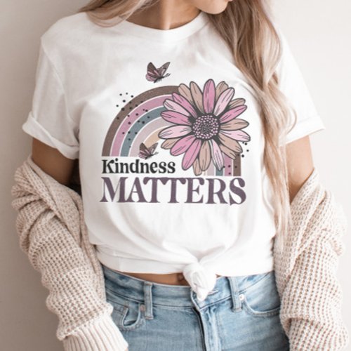 Kindness Matters Retro Butterfly Boho Rainbow T_Shirt