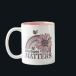 Kindness Matters Retro Butterfly Boho Rainbow Two-Tone Coffee Mug<br><div class="desc">Kindness Matters Retro Butterfly Boho Rainbow Mug. Cute trendy retro design perfect to gift to to yourself,  grandma or loved one as a reminder to always be kind to others. It is sure to bring some positivity to your days. Order yours today!</div>