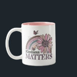 Kindness Matters Retro Butterfly Boho Rainbow Two-Tone Coffee Mug<br><div class="desc">Kindness Matters Retro Butterfly Boho Rainbow Mug. Cute trendy retro design perfect to gift to to yourself,  grandma or loved one as a reminder to always be kind to others. It is sure to bring some positivity to your days. Order yours today!</div>