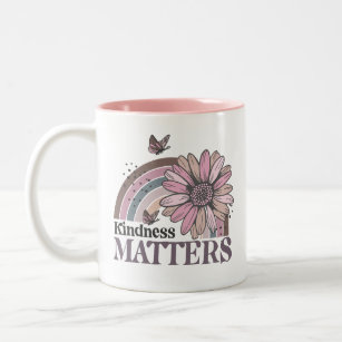 Kindness Matters Retro Butterfly Boho Rainbow Two-Tone Coffee Mug