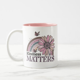 Kindness Matters Retro Butterfly Boho Rainbow Two-Tone Coffee Mug