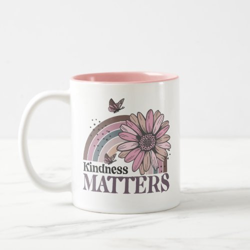 Kindness Matters Retro Butterfly Boho Rainbow Two_Tone Coffee Mug