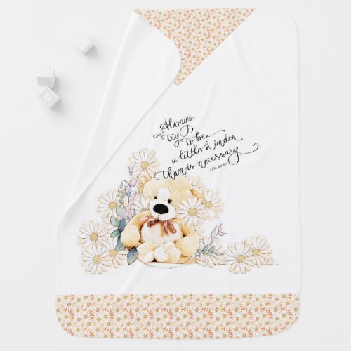 Kindness Motivational Quote Teddy Floral Baby Blanket