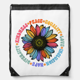 Kindness Peace Equality Love Hope Diversity Human Drawstring Bag
