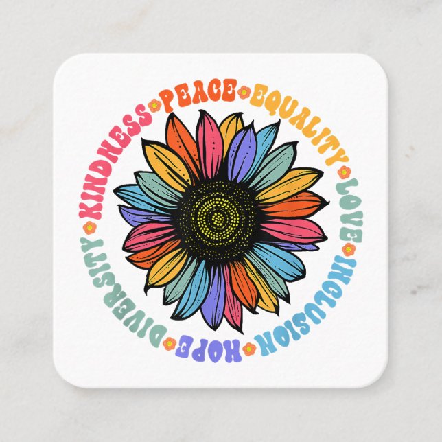 Kindness Peace Equality Love Hope Diversity Human  Square Business Card (Front)