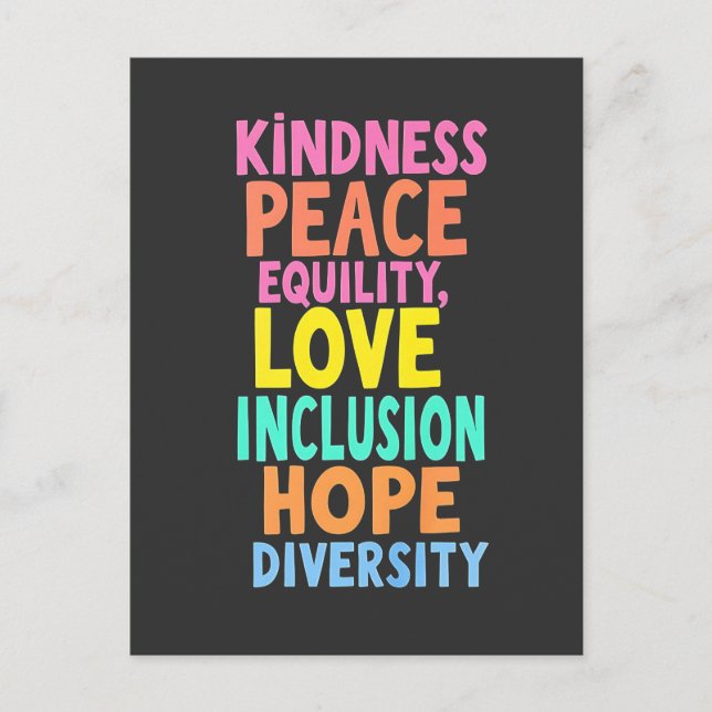 Kindness Peace Equality Love Inclusion Hope Divers Announcement Postcard (Front)