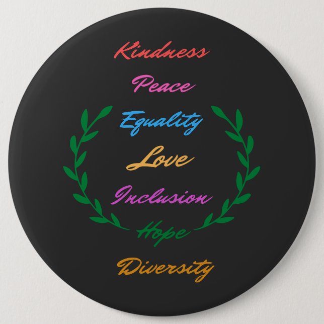 Kindness Peace Equality Love Inclusion Hope Divers Button (Front)