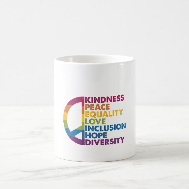 Kindness Peace Equality Love Inclusion Hope Divers Coffee Mug (Center)