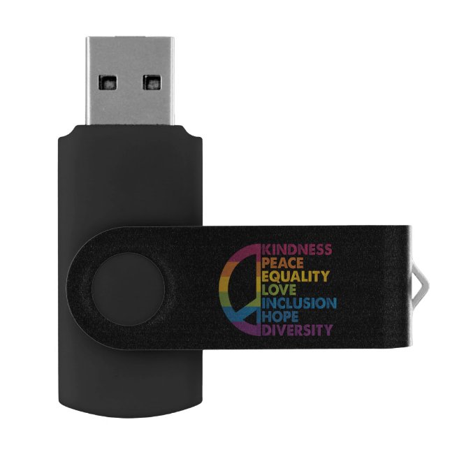 Kindness Peace Equality Love Inclusion Hope Divers Flash Drive (Opened)