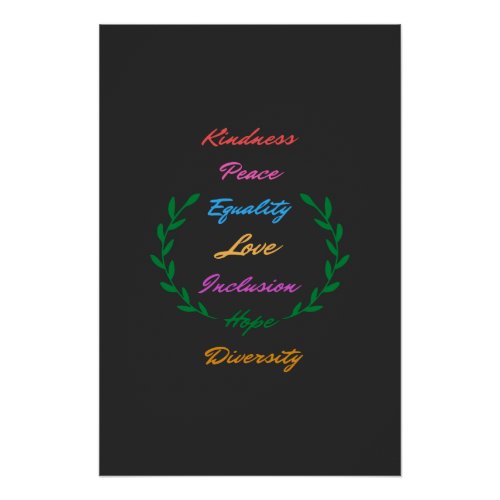 Kindness Peace Equality Love Inclusion Hope Divers Poster