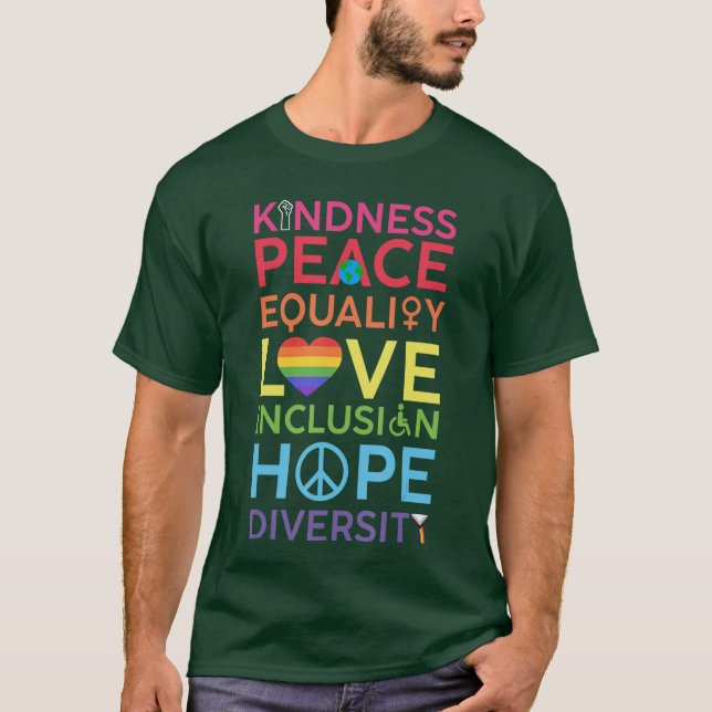 Kindness Peace Equality Love Inclusion Hope Divers T-Shirt (Front)