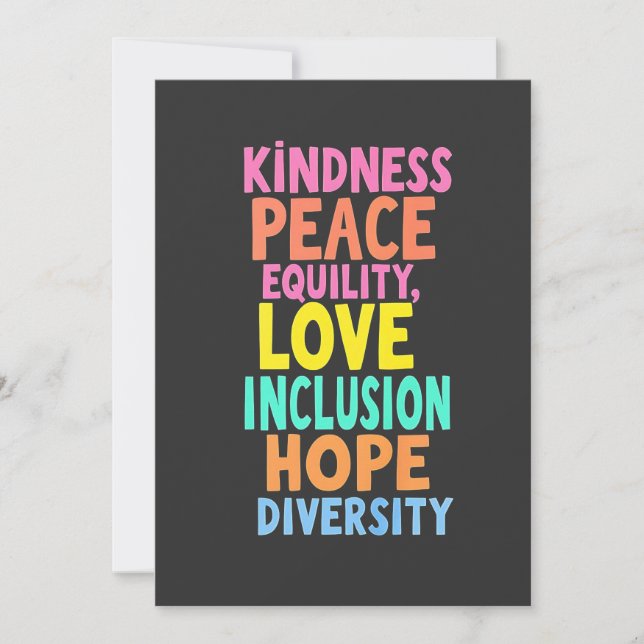 Kindness Peace Equality Love Inclusion Hope Divers Thank You Card (Front)