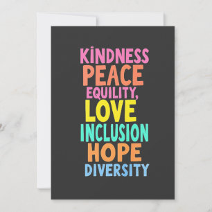 Kindness Peace Equality Love Inclusion Hope Divers Thank You Card