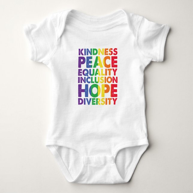 Kindness Peace Equality Love Inclusion Hope LGBT Baby Bodysuit (Front)