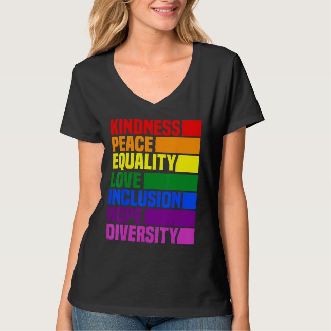 Kindness Peace Equality Rainbow Retro For Gay And  T-Shirt (Front)