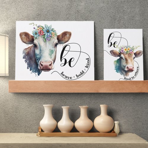 Kindness Quote 2x Watercolor Floral Cow Print Picture Ledge