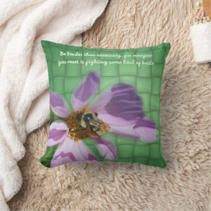 Kindness Quote Bee On Flower Inspirational  Throw Pillow