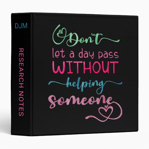 Kindness Quote Colorful Typography Black Monogram 3 Ring Binder