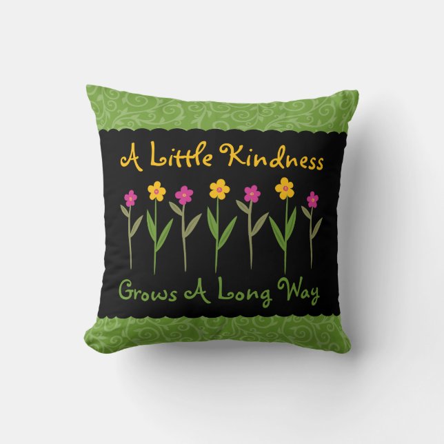 Kindness Quote Pink Yellow Floral Inspirational Throw Pillow (Front)