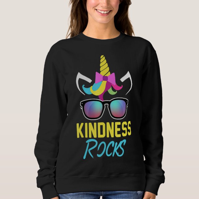 Kindness Rocks Anti Bullying Rainbow Unicorn Sungl Sweatshirt (Front)