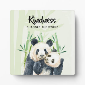 Kindness Saying with Cute Panda Bears Cuddling Plaque