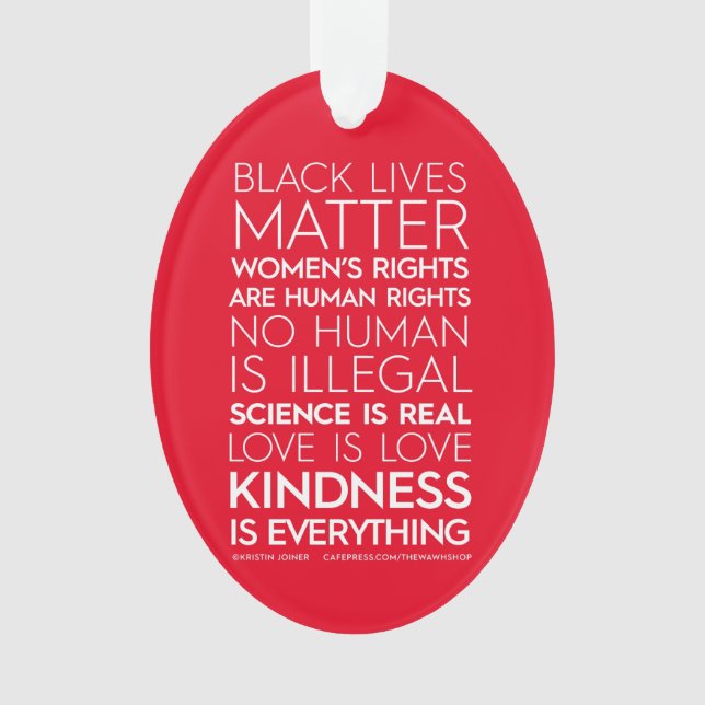 #KindnessIsEverything Acrylic Ornament, Oval (Red) Ornament (Front)