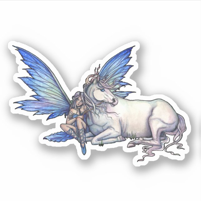 Kindred Fairy and Unicorn Fantasy Art Sticker (Front)