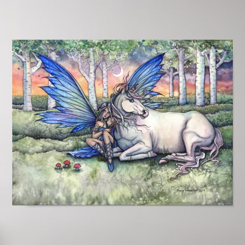 Kindred Fairy and Unicorn Fantasy Art Watercolor Poster