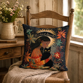 Kindred Spirits Black Cat Autumn Friendship Throw Pillow