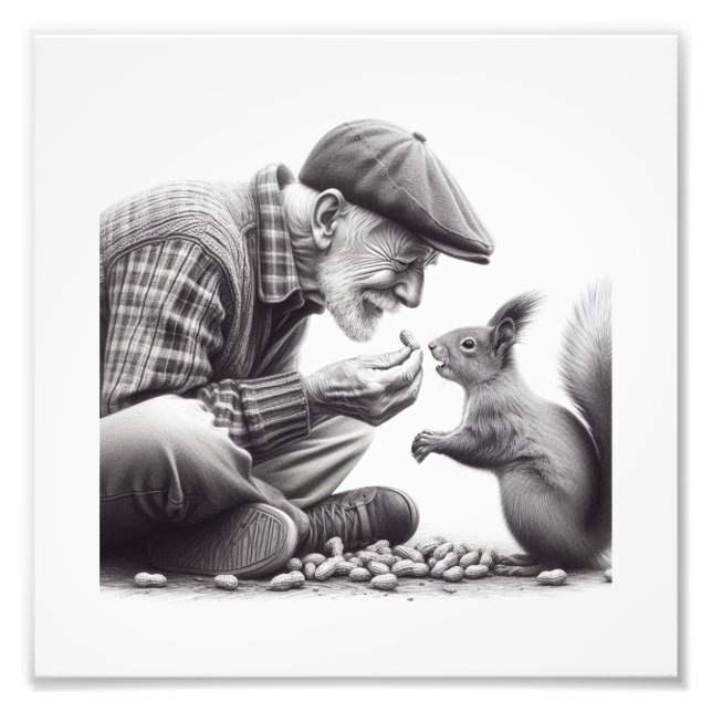 Kindred Spirits: Elderly Man Feeding Squirrel Wall Photo Print (Front)