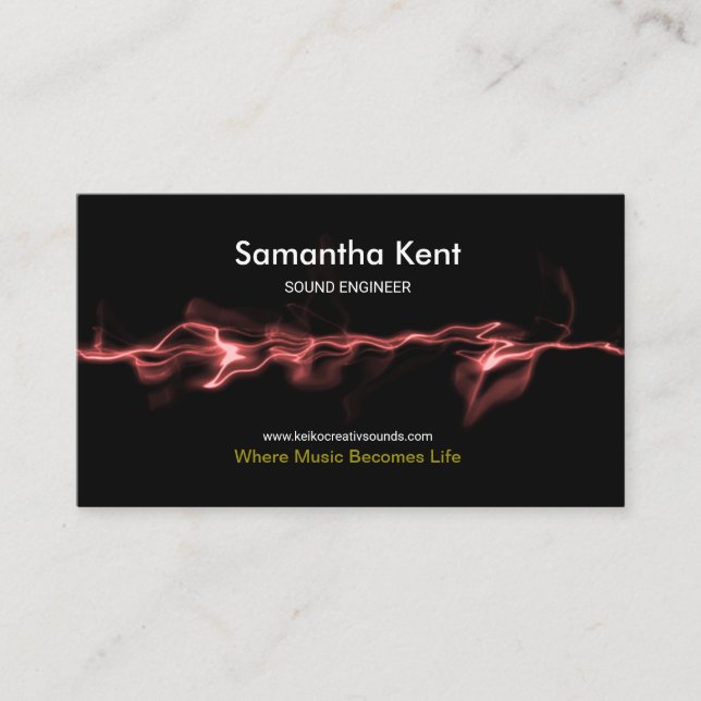 Kinetic Red Smoky Sound Waves Mixing Engineer Business Card (Front)