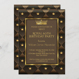 King 60th Birthday Party Crown Gold Choc Brown Invitation