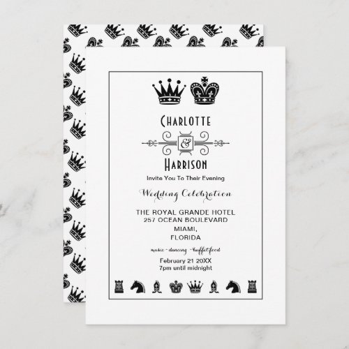 King And Queen Chess Board Game Evening Wedding Invitation