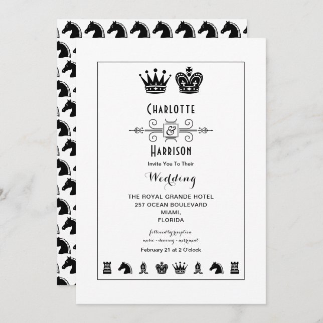 King And Queen Chess Board Game Wedding Invitation (Front/Back)