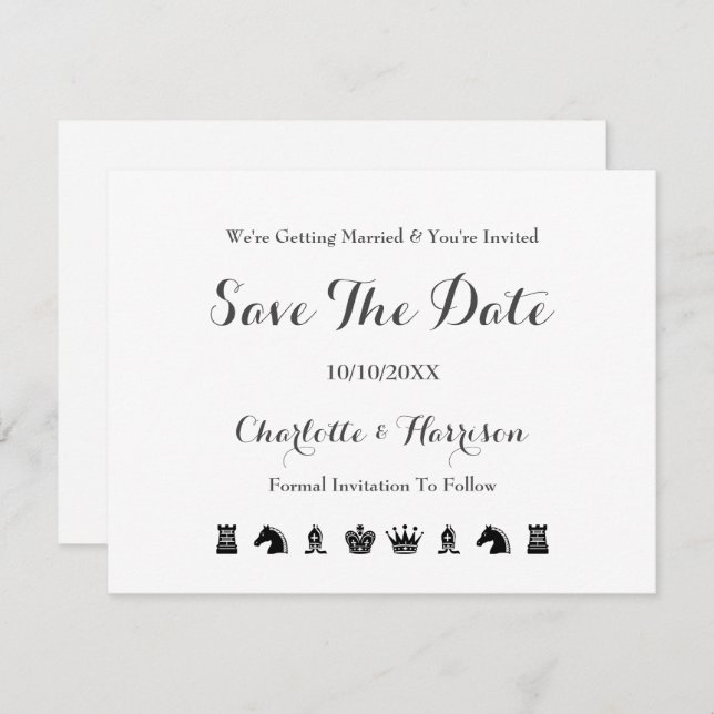 King And Queen Chess Board Game Wedding Save The Date (Front/Back)