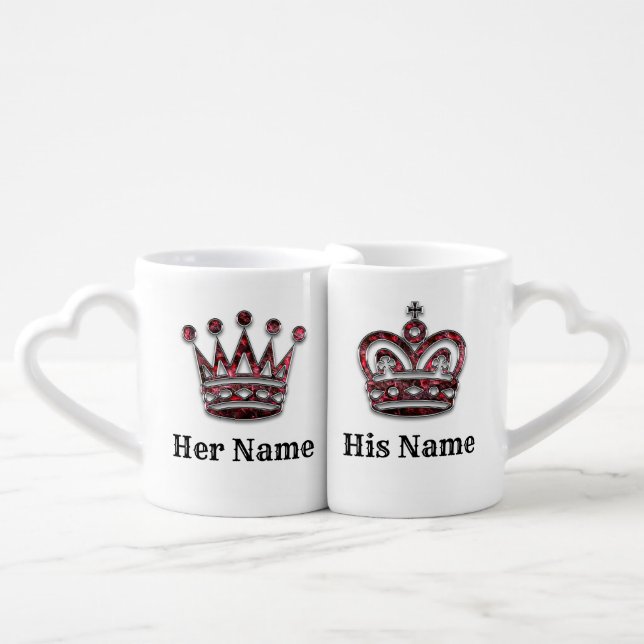 King and Queen Crowns His and Hers Personalized Coffee Mug Set (Front Nesting)